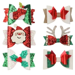 1PC 3inch Christmas Glitter Hair Bows For Kids Girls Hair Clips Baby Snowman Hairpins Barrettes Hairgrip Party Hair Accessoires