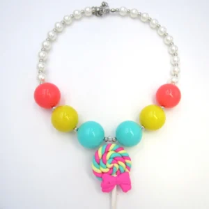 2023 New Kids Girls Lovely Candy Rainbow Lollipop Pendant Necklace Chunky Bubble Gum Choker Necklace Dress Up Gift For Baby Kids