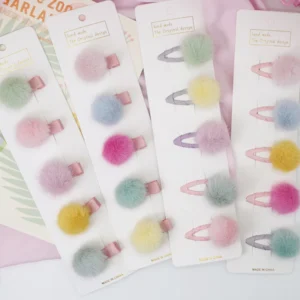 5pcs/set Mini Hair Pin Clips Costume Bobbles Barrettes Cute Kawaii Solid Candy Color Pompoms Baby Hairpins for Girls Accessoires