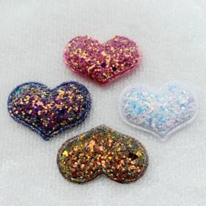 8pcs Multicolors Shiny Heart Shape Padded Felt Appliques for Baby Hair Clip Ornament and Garment Accessoires 30*40mm -K03