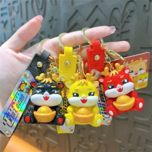Cute Dragon Baby Keychain Cartoon Keyring Soft Rubber Bag Pendant Backpack Decoration Jewelry Kids Gifts New Year 2024