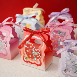 Red Flower Pattern Candy Box Wedding Chocolate Gift Packaging Box for Guests Birthday Party Favor Baby Shower Decoration Supply