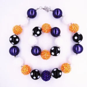 Toddler Grils HALLOWEEN Party Dress Up 20MM Chunky Orange Rhinestone Bead Bubblegum Necklace Bracelet Jewelry Set Gift For Baby