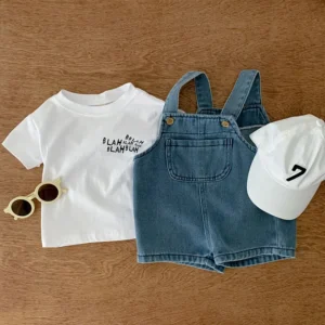 2024 Summer Baby Clothing Set Girls Clothes Infant Tee and Denim Overall Suit Toddler Boys Outfit