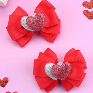 2pcs Valentines Day Bows Hair Clip Girls Shinning Love Hearts Hairpins Headwear Ribbon Hairgripes Baby Hair Accessoires